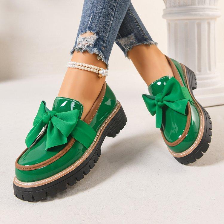 Modne Loafersy Duże Rozmiary na Wiosnę i Jesień Dla Kobiet Brytyjski Styl Kokardka Skórzane Buty Gruba Podeszwa Gruba Podeszwa Retro Buty