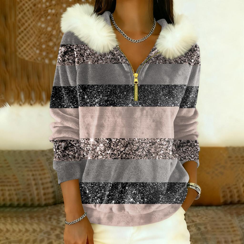 Women's Loose And Comfortable Casual Fashion Half-Zip Hooded Long Sleeve Conventional Printing Top