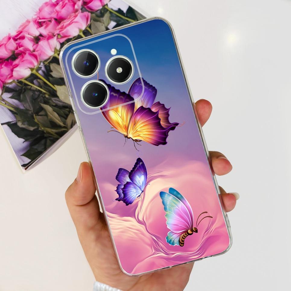 Voor Realme C63 C61 Narzo N61 N63 Hoesje Bloemen Vlinder Dames Mode Achterkant Transparant Zacht Slank Siliconen Bumper Shell