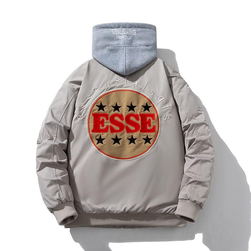 Unisex Oversized Bomber Jacket With Embroidered Casual Cotton-Polyester Blend Outerwear Fall
