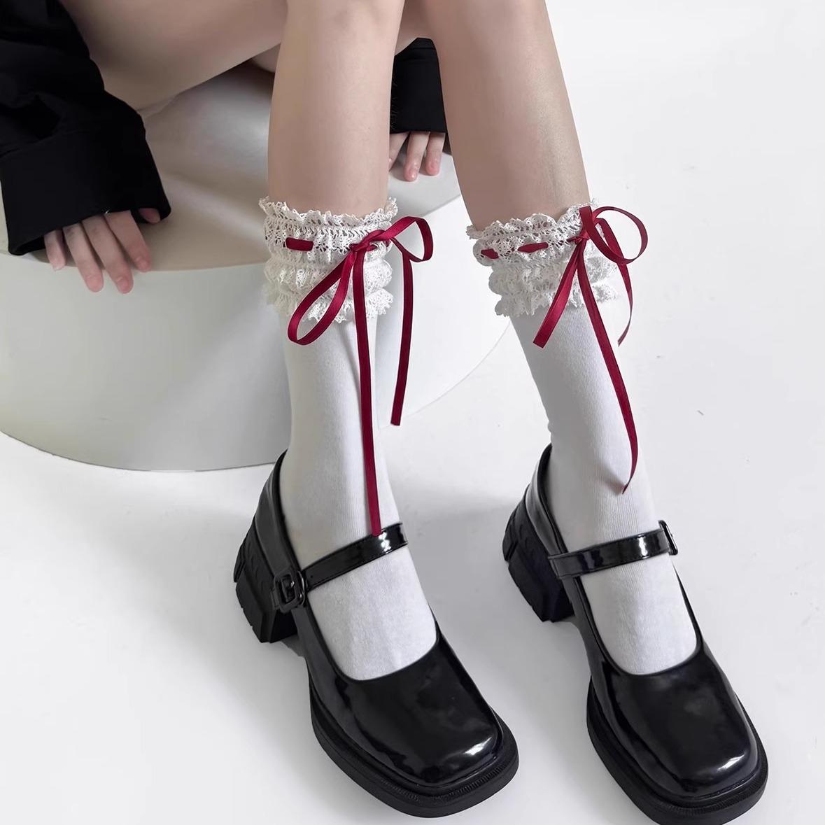 

Лолита Кружево Кружевные Ремни Бант Лента Гольфы до Икры Средней Длины Лолита Сладкий