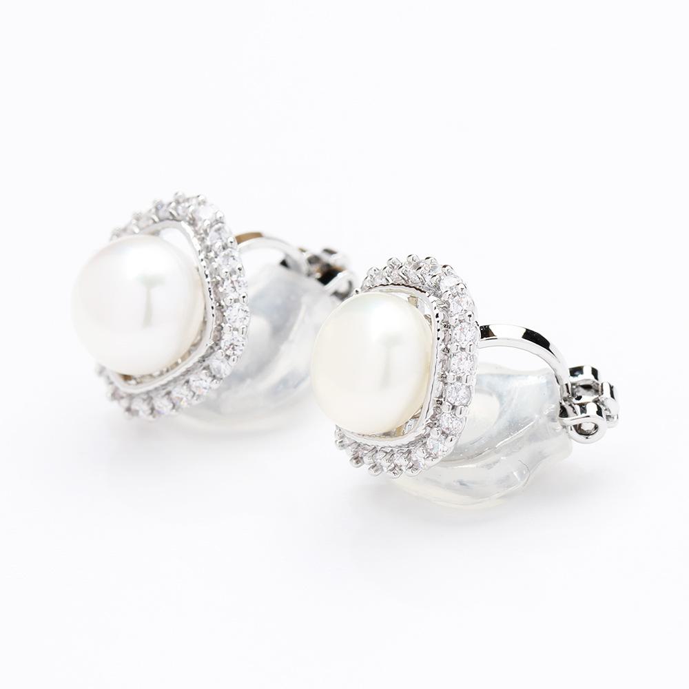 New Fashion Natural Freshwater Pearl Geometric Earrings Stone Inlaid Exquisite Temperament Silver Ear Piercing Ear Clip Ear Ornament for Women