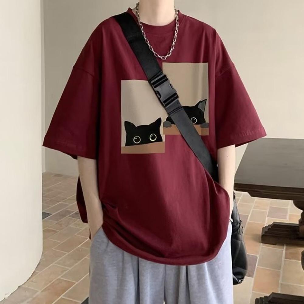 Y2K Men Cotton T-shirts Pullovers Short Sleeve Top All Match Couple T-shirts  Men Women