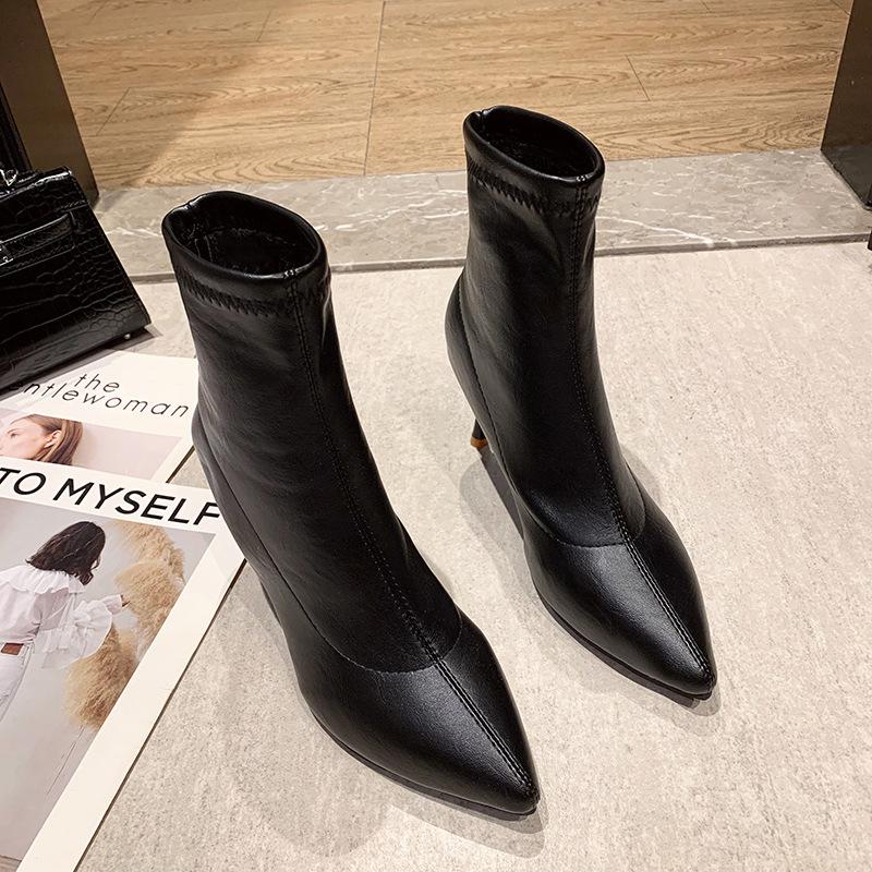 Temperament short tube thin heel elastic thin boots simple women's boots versatile high heel short boots women's autumn new pointed head