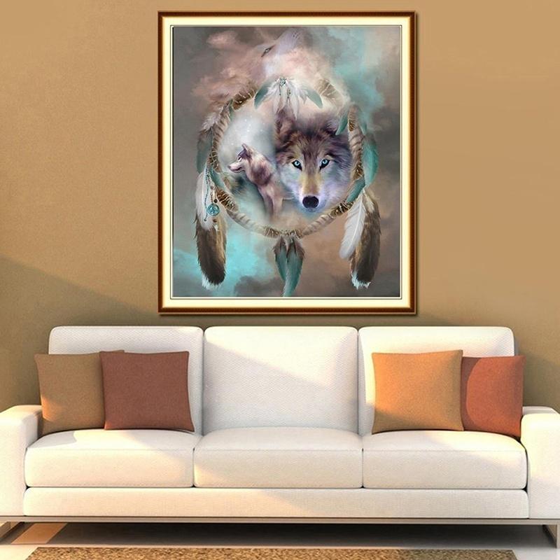 Feather Wolf Diamond Embroidery Crystal 5D Cross Stitch Diamond Painting DIY Wall Sticker