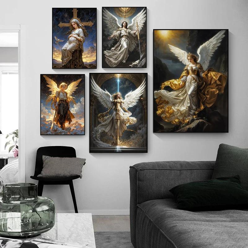 Nordic Religious Art Benevolent Portrait Of The Virgin Mary Archangel Canvas Painting Living Room Modern Aesthetics Home Decor