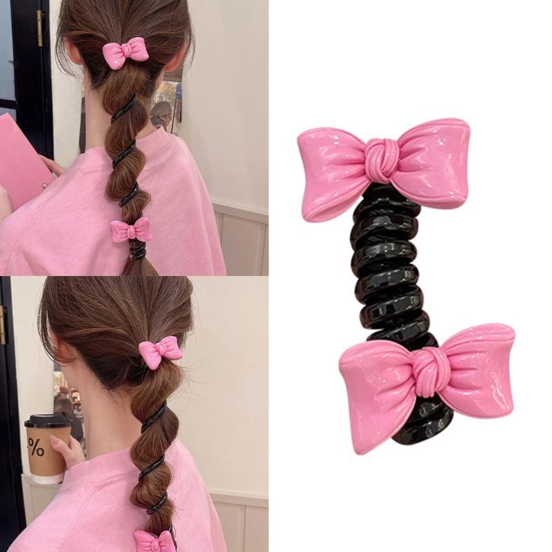 2PCS Spirals Bowknot Ponytail Holder Hair Ties For Girls Resin Hair Accessories Kids Hair Bows For Daily Use And Parties
