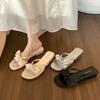 Middle Heel Peep Toe PU Butterfly-knot Shoes for Women 2024 New Modern Slippers Summer Outdoor New Women's Slippers