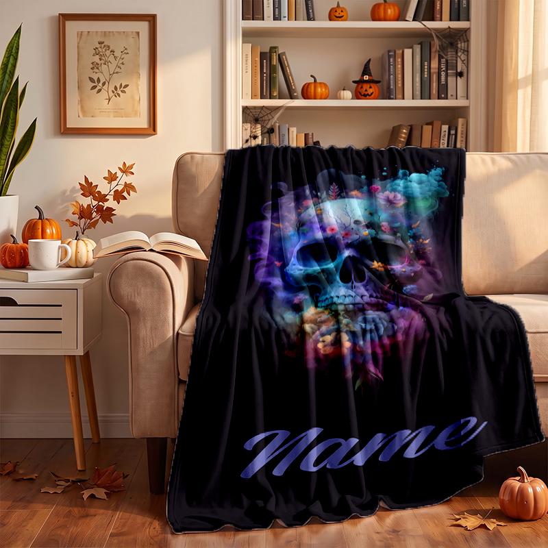 Flowers Skull Custom Flannel Blankets Soft Warm Cozy Throws for Home Decor Holiday Gifts