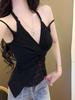 Women's Sexy Lace Halter Top with Padded Bust - Slimming Faux Two-Piece Versatile Tank