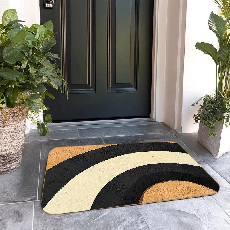 

1pc Modern Abstract Geometric Wave Marble Texture Door Mat - 122g Heavyweight 8mm Thick Polyester Mat, Machine Washable PVC Back 40cm x 60cm