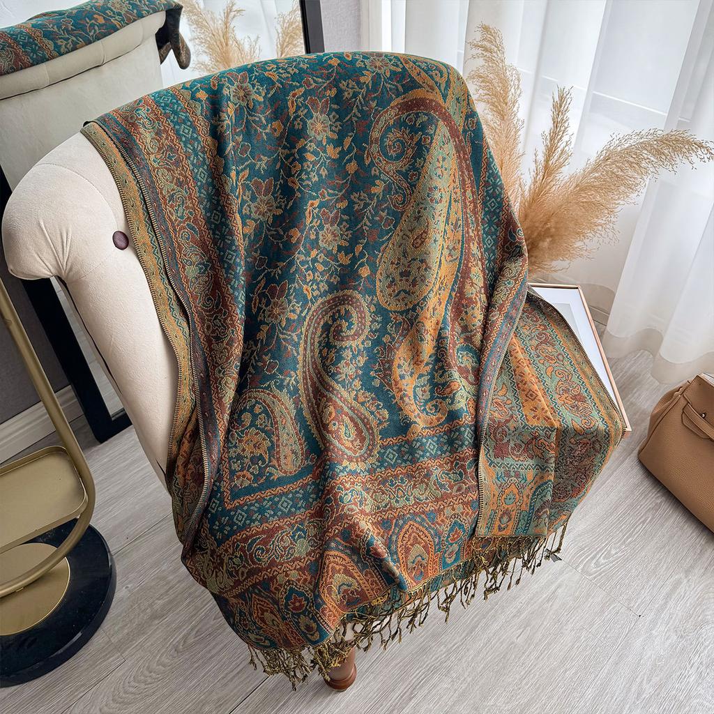 National Style Popular Cashew Print Hanging Beard Fringed Long Scarf Women's National Style Imitation Cashmere Scarf Elegant Shawl