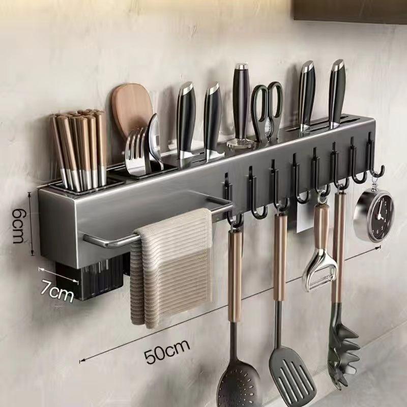Wall-Mounted Multifunctional Knife Holder and Kitchen Shelf