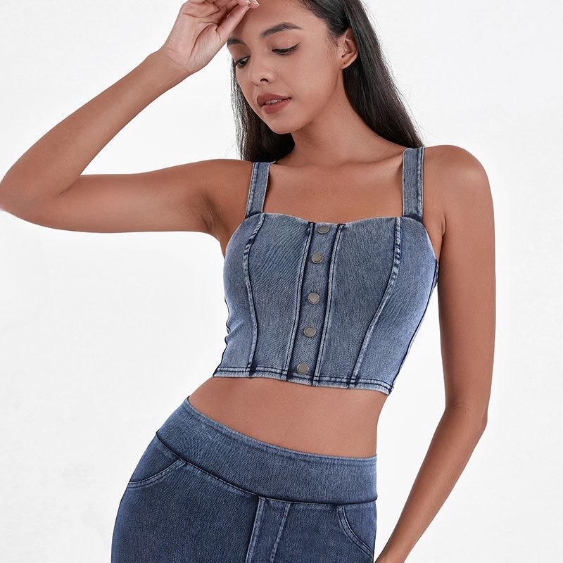 Spring and Summer Women's New High Elastic U-shaped with Chest Pad Suspenders Sports Leisure Fitness Yoga Vest