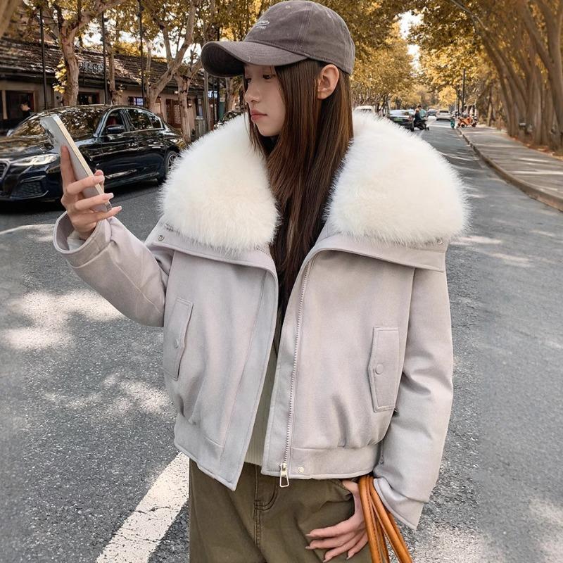 New cotton-padded women's short fluffy lapel cotton-padded women's clothing winter new simple cotton-padded jacket trendy coat