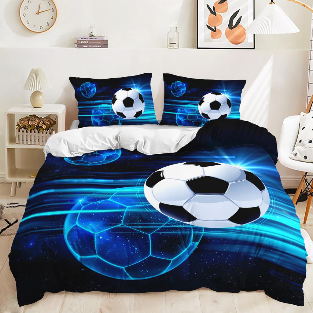 Funda nórdica con estampado digital 3D de fútbol, funda de almohada, juego de cama de tres piezas para dormitorio