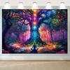 VIKAMA Meditation Colorful Wheel Tree Tapestry Mysterious Forest Fantasy Bohemian Style Bedroom Living Room Decoration