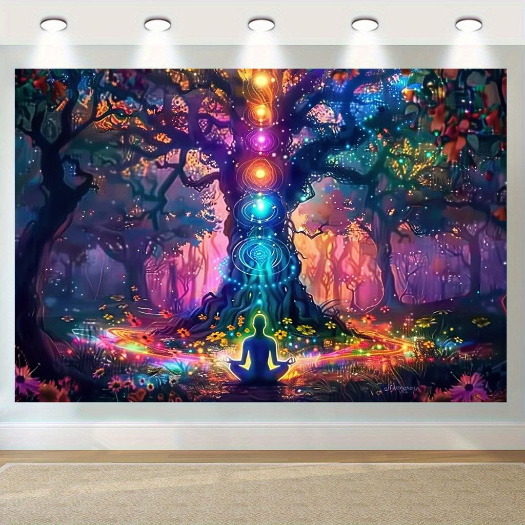 VIKAMA Meditation Colorful Wheel Tree Tapestry Mysterious Forest Fantasy Bohemian Style Bedroom Living Room Decoration