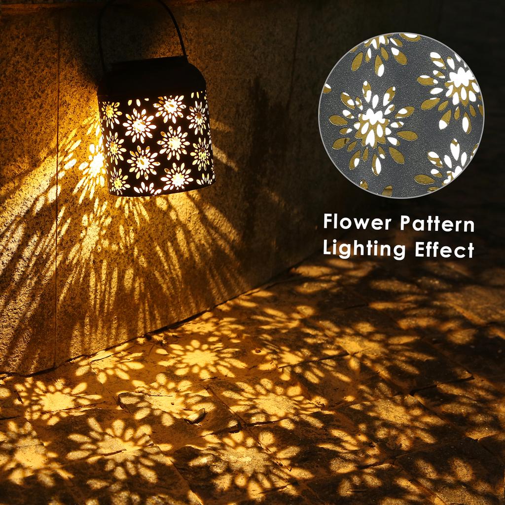 Solar Lantern Outdoor Hanging Light Metal Decorative Light Hollowed Out Garden Landscape Lighting for Table Pathway Party Yard