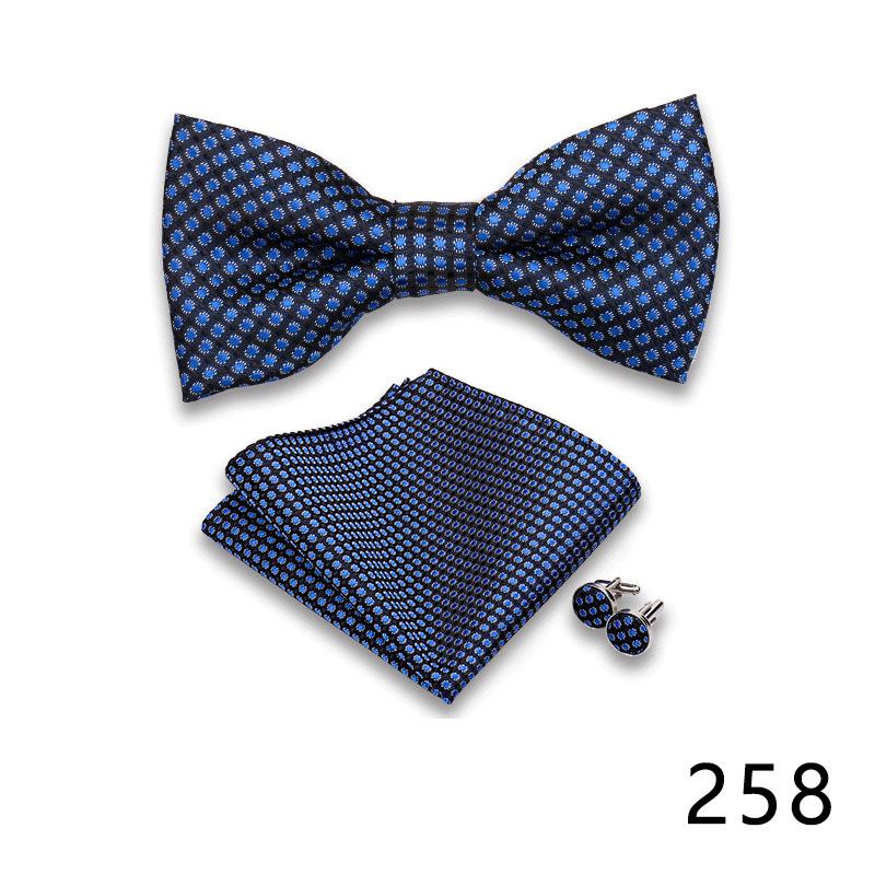 Men's Formal Bow Tie and Pocket Square Set for Banquets and Weddings, with Lapel Flower.