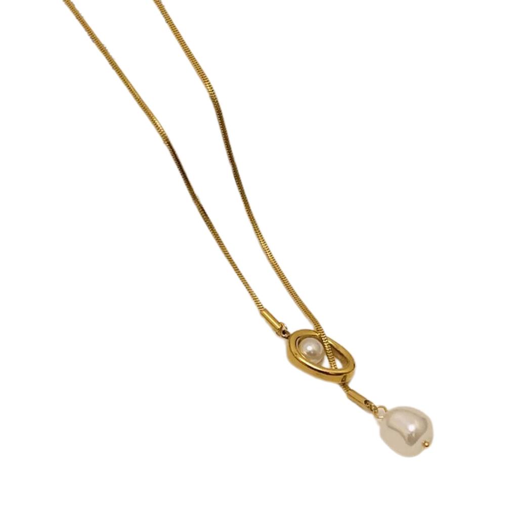 Modern Baroque Pearls Pendant Long Necklace Featuring Adjustable Chain Designs for Women's Fashion Sweater Jewelry