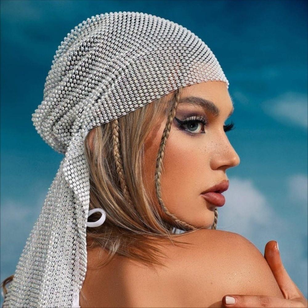 Vielseitiges Glitzer-Strass-Bandana Elastisches Stirnband Kopfschal Netz Strass-Netz-Bandana Damen Kopfschmuck Accessoires