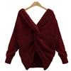 Casual Solid Knit Sweater Ladies V Neck Crew Neck Warm Daily Long Sleeve Blouse