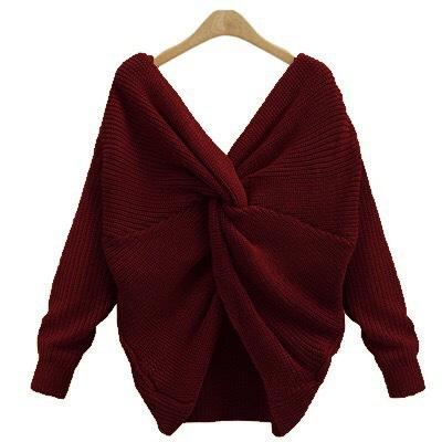 Casual Solid Knit Sweater Ladies V Neck Crew Neck Warm Daily Long Sleeve Blouse