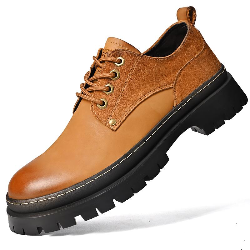 Fashion Derby men's thick soled shoes Fashionable gentleman Daily leisure business party Office wedding genuine leather Black shoes