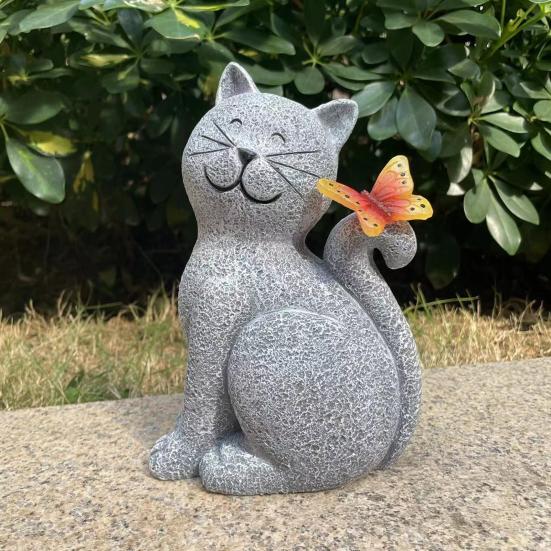 Cat Statue Solar Light Waterproof Garden Kitten Sculpture Lighted Kitten Statue Outdoor Landscape Lighting for Patio Yard Decoration