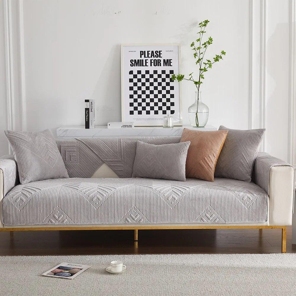 Nordic Universal Sofa Towel Thick Velvet Quilted Sofa Cover Soft Plush Anti-slip Sectional Couch Cover Slipcover for Living Room