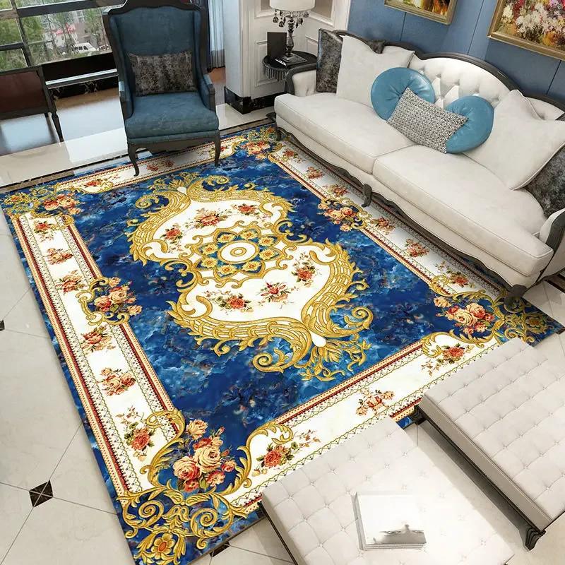 European Style Large Size Household Carpets for Living Room Decorative Rug Carpets for Bed Room Washable Non-slip Floor Mat Blue