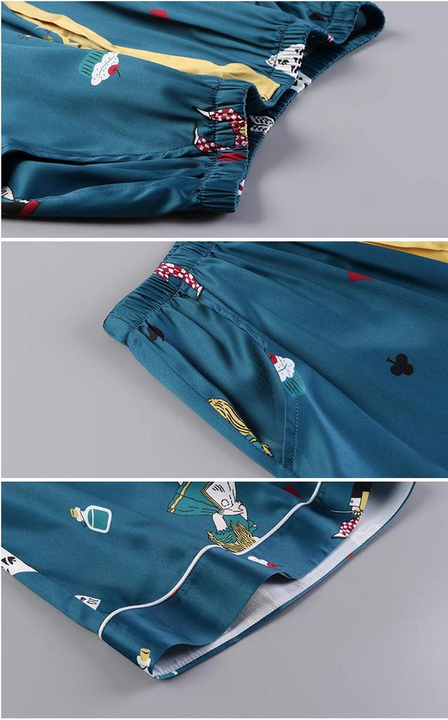 Imitation Short Summer [Rose Halcyon] Women's Pajamas, Loungewear, Nightwear, Homewear, Loungewear, Satin, Silk, Sleeves, Pants, 2-Piece Set, Cute,