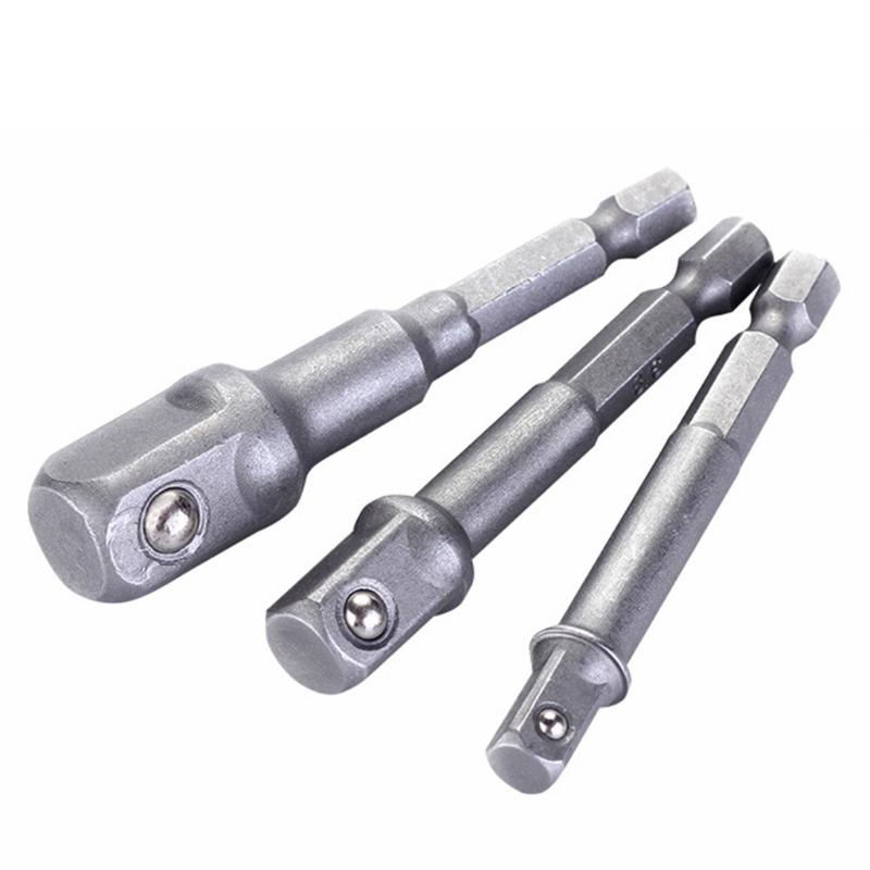 3Pcs Drill Socket Adapter Extension Set Small 1/4" 3/8" 1/2" Wind Batch Socket Adapt Your Power Drill to High Torque