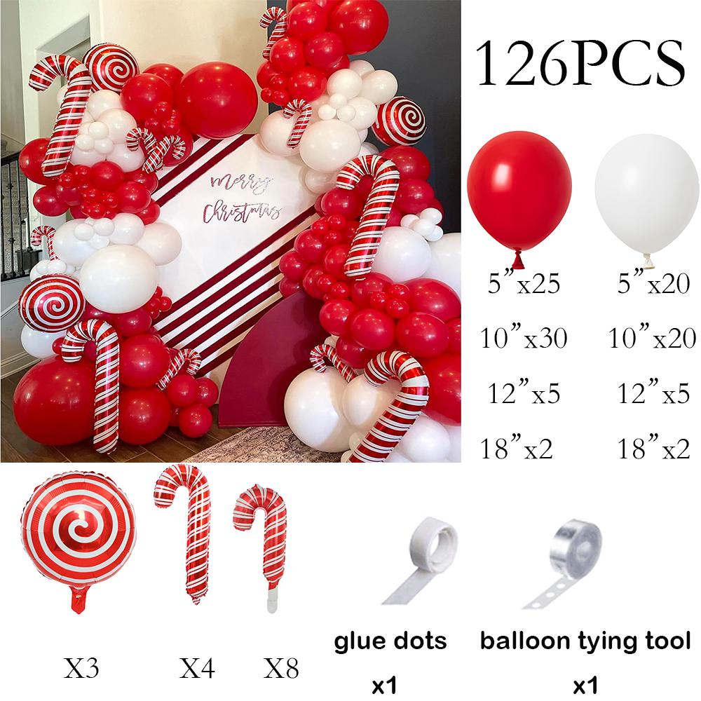 

Christmas Balloons Garland Red White Balloon Arch Kit Xmas Candy Cane Foil Globos Christmas Home Birthday Party New Year Decor As Picture