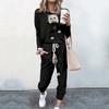 High-End Fashion Sports Sweater Set Women'S Autumn Loose Casual Long-Sleeved Printed Top Bundle Leg Pants Two-Piece Set