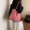 Trendy Polyester Plaid Tote Bags Large Capacity Lightweight Bow Shoulder Bag Bow Tie Design Shopping Bag Ladies