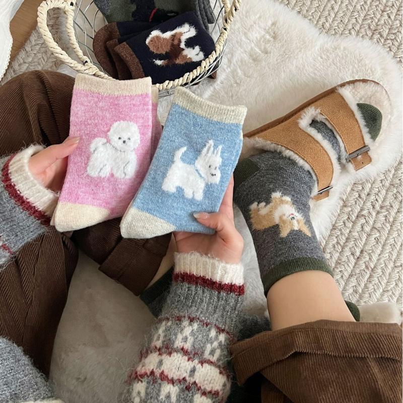 1/5Pairs Kawaii Plush Dog Pattern Women Socks Funny Cartoon Puppy Mid Tube Socks Autumn Winter Casual Warm Hosiery