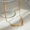 Gold Plated Stainless Steel Necklace Five-pointed Star and Love Heart Designed Neck Chain for Women Daily Jewelry Gift