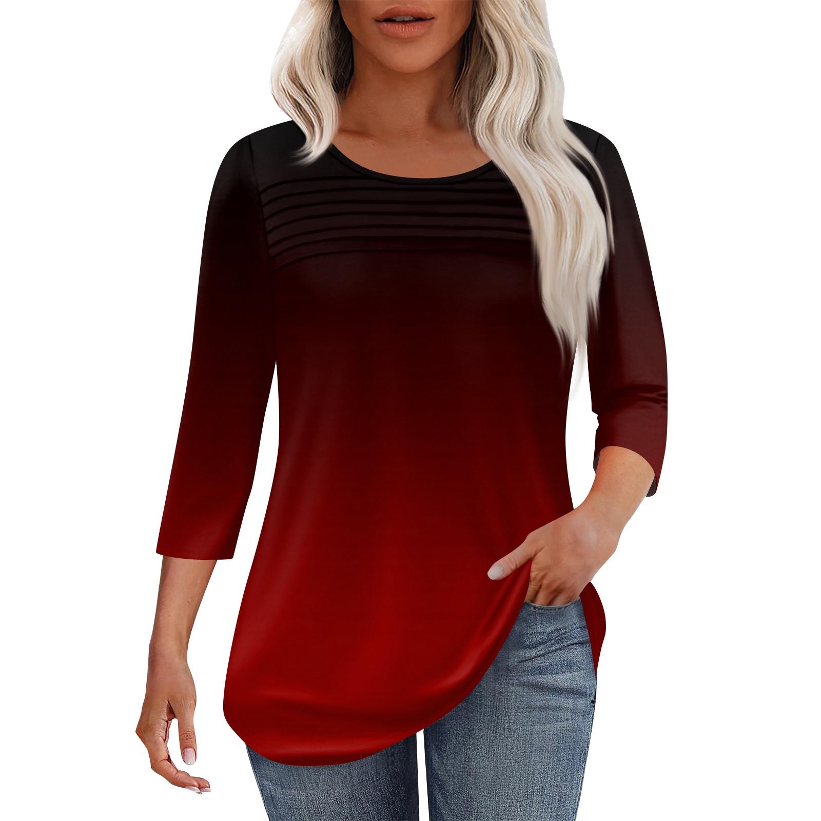 

Жіноча модна плісирована передня планка з круглим вирізом і рукавом 3/4, суцільний колір L