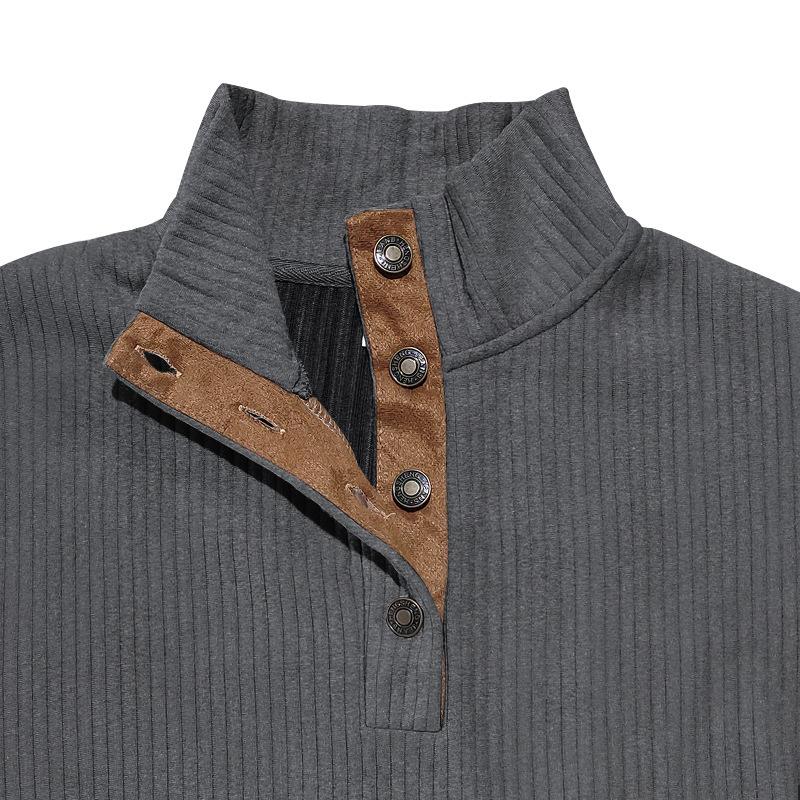 Spring Autumn Men Henley Top Four Button Half Neck Contrast Faux Suede Elbow Patches Long Sleeve Vintage Daily Streetwear Casual Pullover Sweatshirt