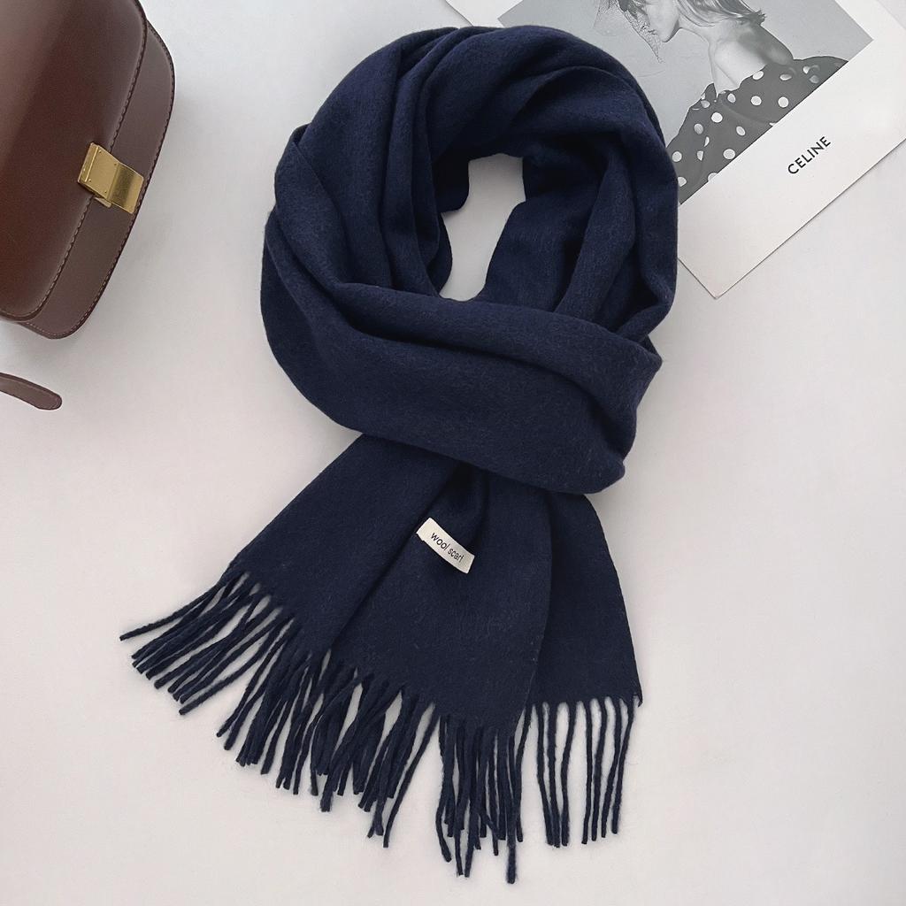 35*205cm Luxury Wool Scarf Women Fashion Solid Color Winter Warm Scarves Tassel Shawls Pashmina Lady Wrap Bufanda