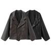 European & American Style Women's PU Leather Three-Button Jacket with Turn-Down Collar