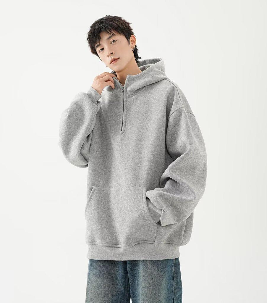 Men's Heavyweight Half-Zip Hoodie - New Spring/Autumn Design, Casual & Versatile High Street Loose Fit Hooded Jacket