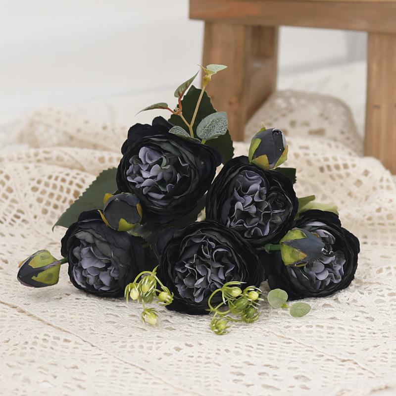 Tenvity Peony Artificial Flowers Silk Rose Bouquet Vase for Home Wedding Garden Decor Fake Plants Christmas Garland Material