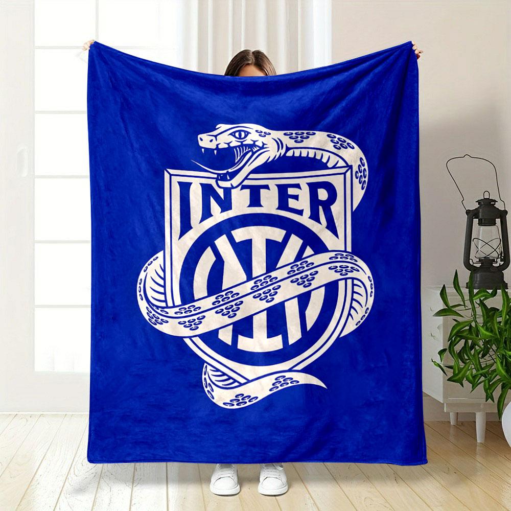 "Inter Logo with Snake Design" Patterned blanket, flannel, suitable for all seasons, home decor, warm and cozy