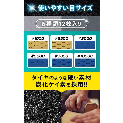 NORAH Fine-Grinded Sandpaper Set, Waterproof Sandpaper, 3-Year Manufacturer's Warranty, 6 Types, 12 Sheets