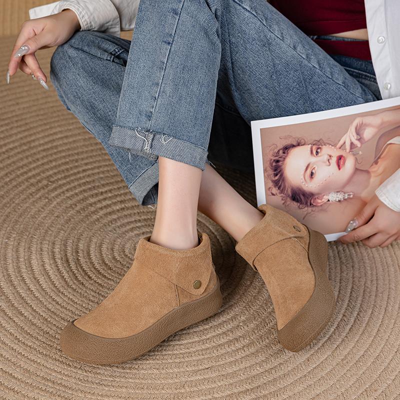 Fashion Women's Ankle Boots Genuine Leather 2025 New Fleece-lined Warm Large Size Non-slip Women's Snow Boots.