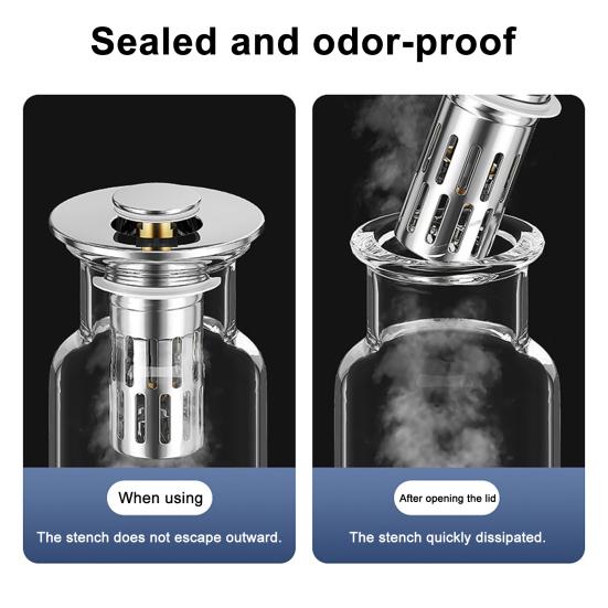 Brass Core Sink Stopper Stainless Steel Bathroom Sink Drain Strainer Easy Install Anti-Blocking Filter