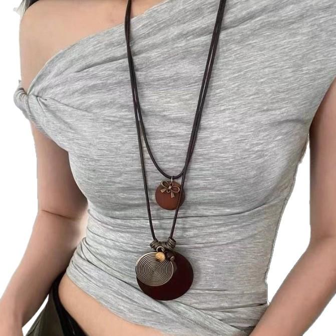 New Bohemian Flowering Pearl Necklace Women's New Chinese Style Leather Rope Ethnic Style Beaded Necklace
